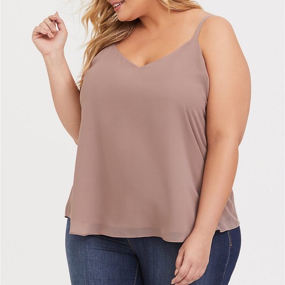 torrid Tops - SOPHIE MAUVE BROWN CHIFFON DOUBLE LAYER SWING CAMI
